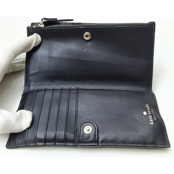 Kate Spade New York Black Pebbled Leather Credit Card ID Window Bifold Wallet - Picture 9 of 12